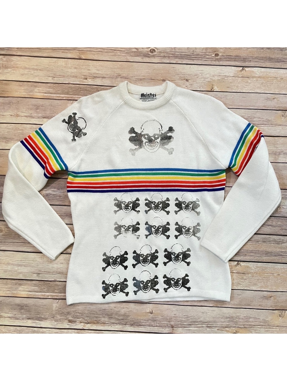Meister winter sweater Rainbow women’s Vintage custom screen print Sz M
